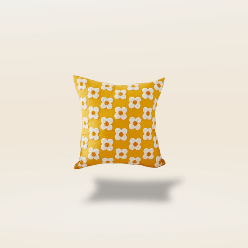 Coussin brodé fleurs | Dreamy Sloth® Jaune / 45x45 cm