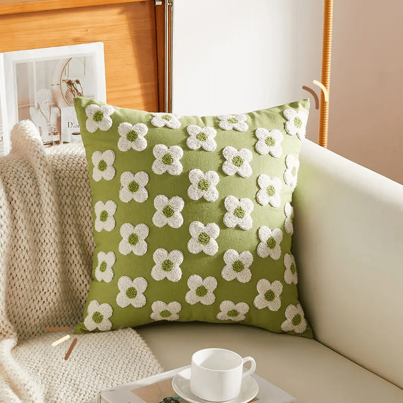 Coussin brodé fleurs | Dreamy Sloth® Vert / 45x45 cm