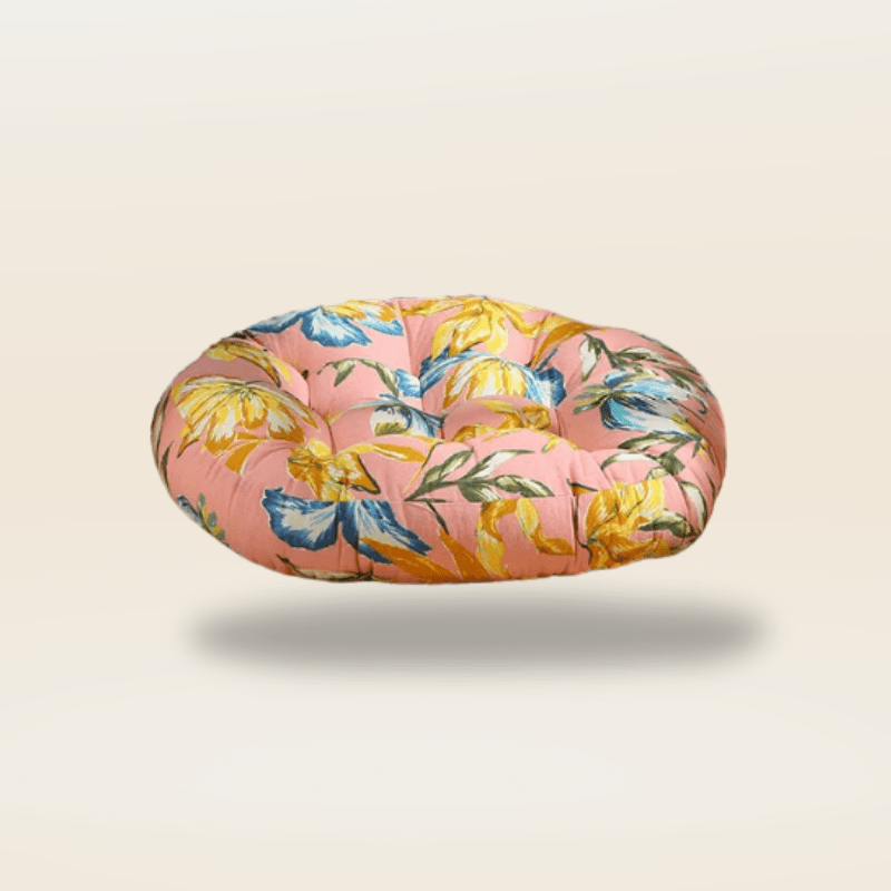 Coussin de sol rond fleuri bleu | Dreamy Sloth® Rose / 55x55 cm