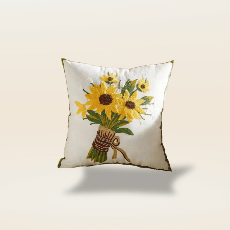 Coussin motif tournesol | Dreamy Sloth® Blanc / 45x45 cm