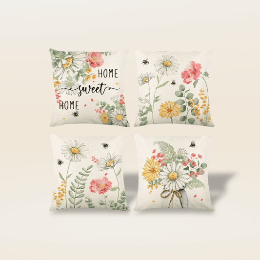 Housse de coussin a fleurs | Dreamy Sloth® 4 Housses / 45x45 cm