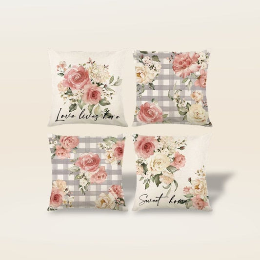 Housse de coussin motif fleurs | Dreamy Sloth® 4 Housses / 45x45 cm